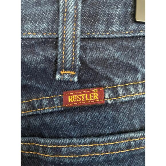 Rustler Mens Jeans 34/30 All Cotton Dark Wash Blue Denim Straight Deep Pockets - Picture 3 of 9
